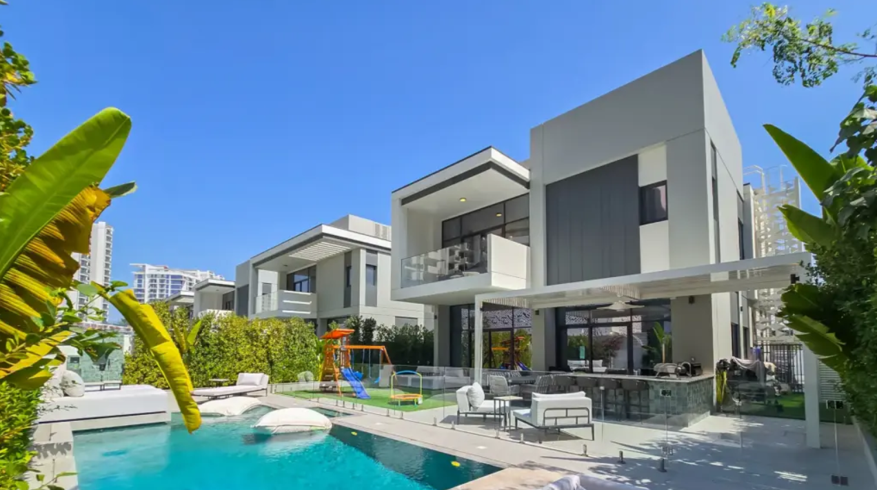Contemporary Al Furjan villa with a pool and garden